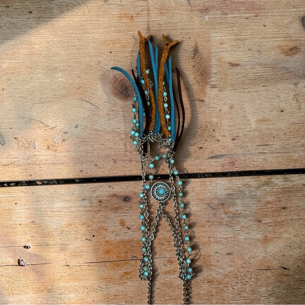 NWT Justin Turquoise and Brown Beaded Necklace - Picture 2 of 3